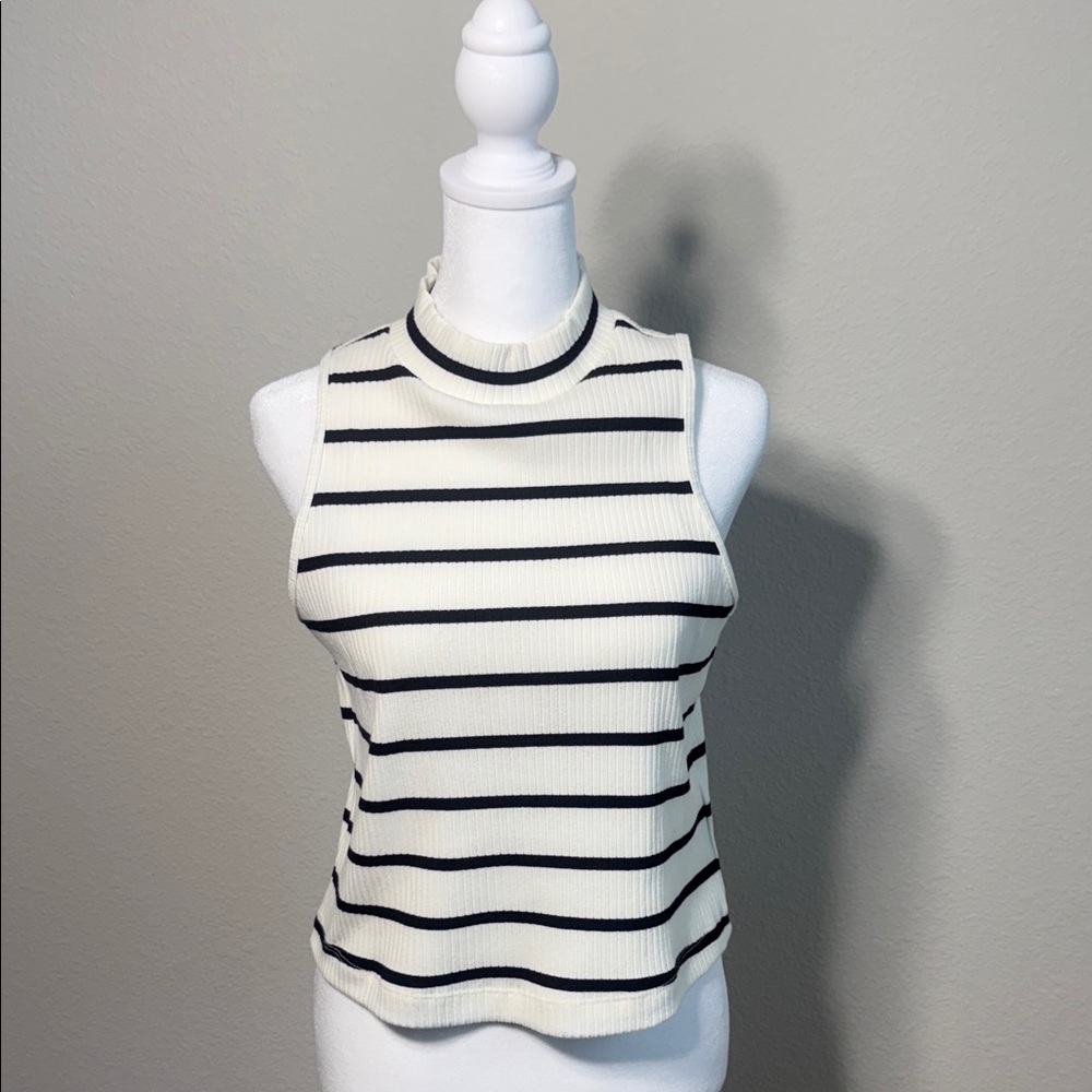 Old Navy Cream and Black Striped Tank Top